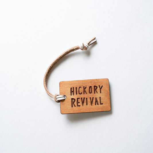 Hickory Revival bag tag - Rectangle Mark, white leather