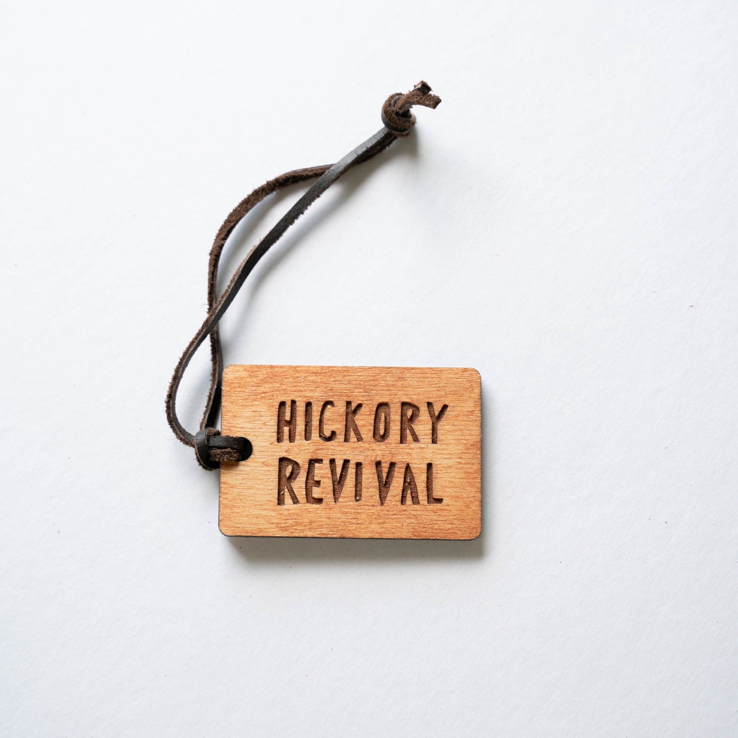 Hickory Revival bag tag - Rectangle stamp, brown leather
